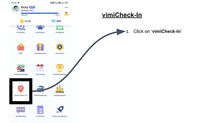 vimiCheck-in mobile home with Check In button